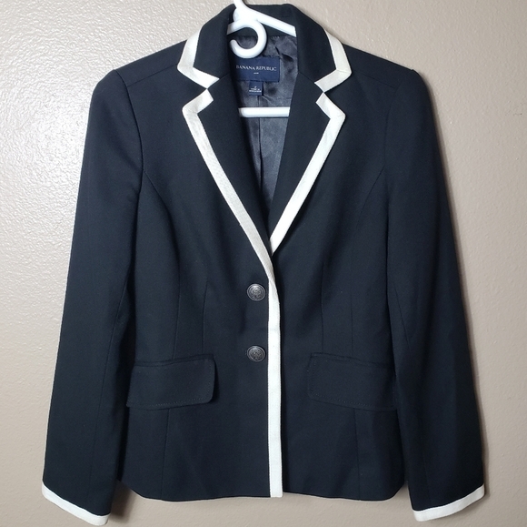 Banana Republic Factory Schoolboy Piped Wool Blend Blazer-Size 2 - Picture 1 of 12